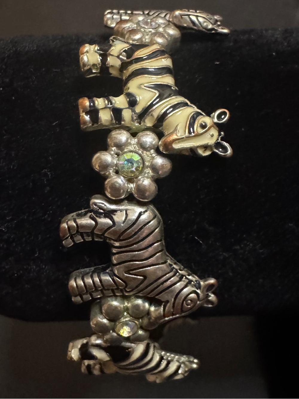 Zebra Animal Charm Bracelet in Silver Tone and Cream
